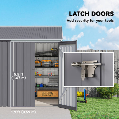 8 x 6 ft Galvanised Garden Shed, Outsoor Metal Storage Shed with Double Doors Window Air Vents, Grey