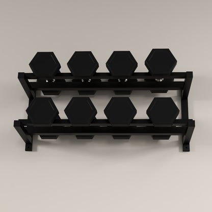 Wall-Mounted Dumbbell Rack, 2-Tier Weight Stand, Space-Saving and Multi-Functional Steel organiser for Home Gym, Black