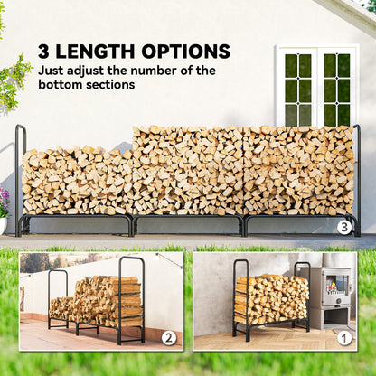 Firewood Rack with Waterproof Cover, Heavy Duty Metal Log Store Indoors, Log Storage Holder for Outdoor Indoor Fireplace, 300 x 36 x 99 cm, Dark Green