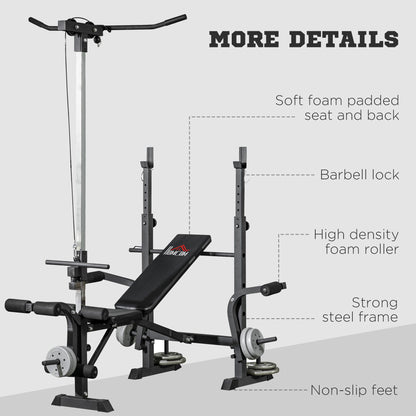 Adjustable Weight Bench with Pulley System, Incline Bench Press Set with Squat Rack, Leg Developer, Butterfly and Weight Storage, for Home Gym Full Body Workout