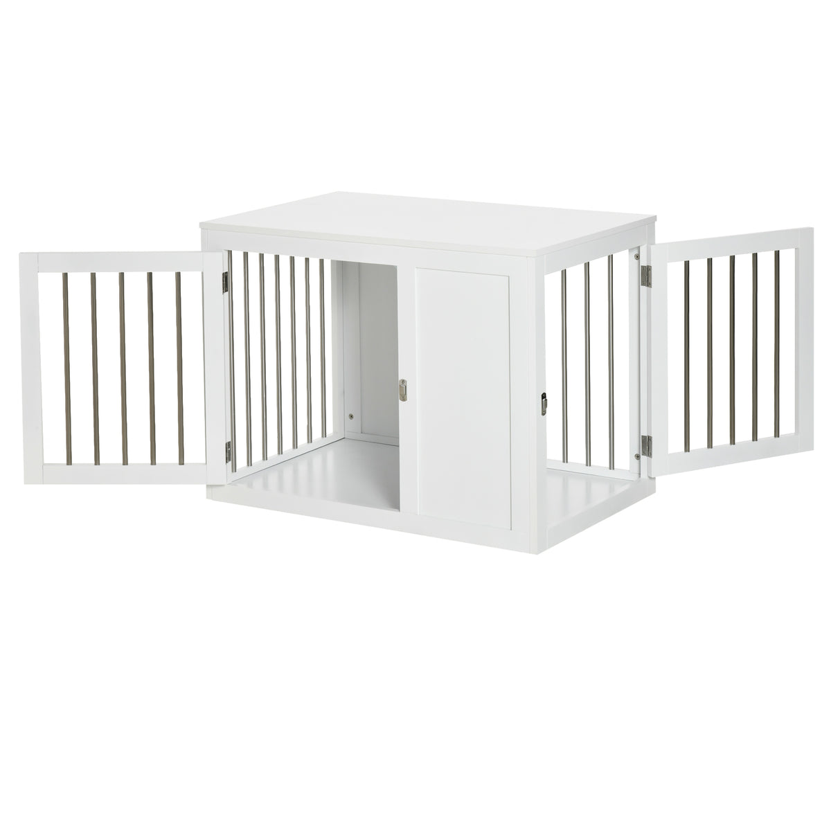 2-in-1 Dog Cage and Side Table, with Two Lockable Doors, for Medium Dogs - White