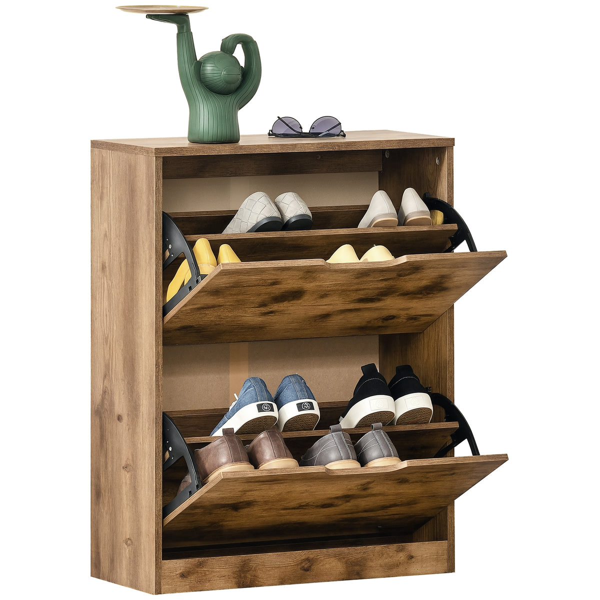 Industrial Shoe Cabinet with 2 Flip Drawers, Narrow Shoe Storage Cabinet for 12 Pairs, Freestanding Slim Shoe Storage Organiser for Entryway, Hallway, Rustic Brown