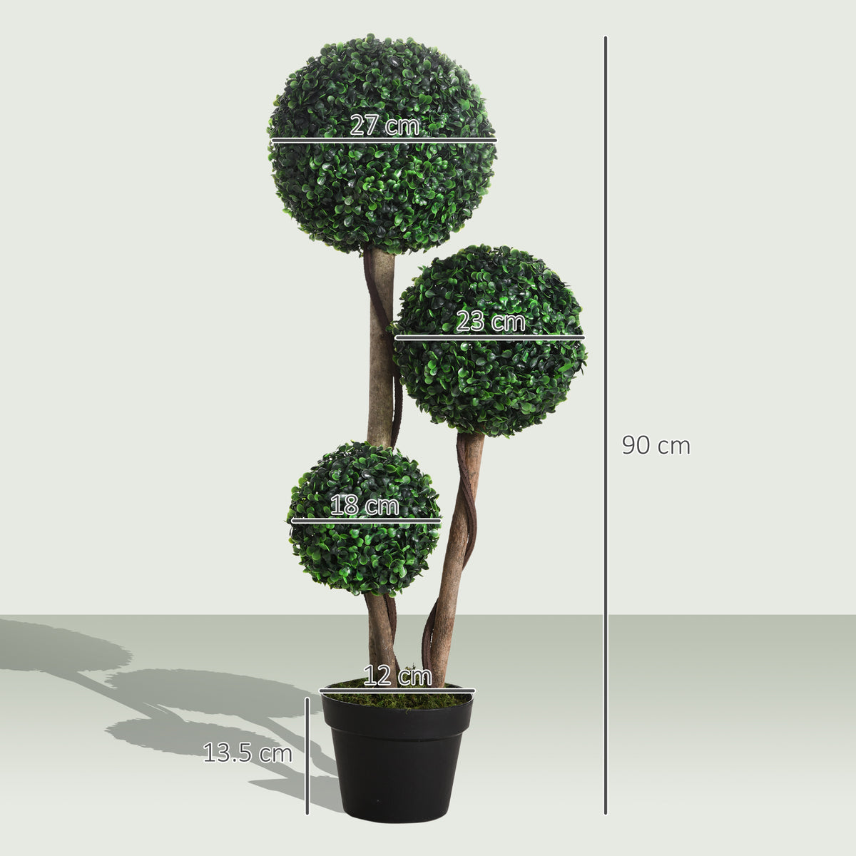 Decorative Artificial Trees Boxwood Ball Topiary Trees in Pot, UV-Cut Fake Plants for Home Indoor Outdoor Decor, 90 cm, Dark Green
