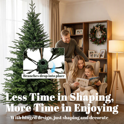 7ft Artificial Christmas Tree Full Hinged Xmas Tree Solid Pine Wood Stand, Green
