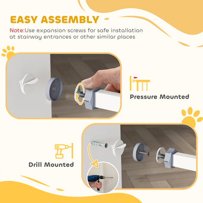 Pressure Fit Stair Gate Dog Gate w/ Auto Closing Door, Double Locking, Easy Installation, for 74-100cm Openings - White