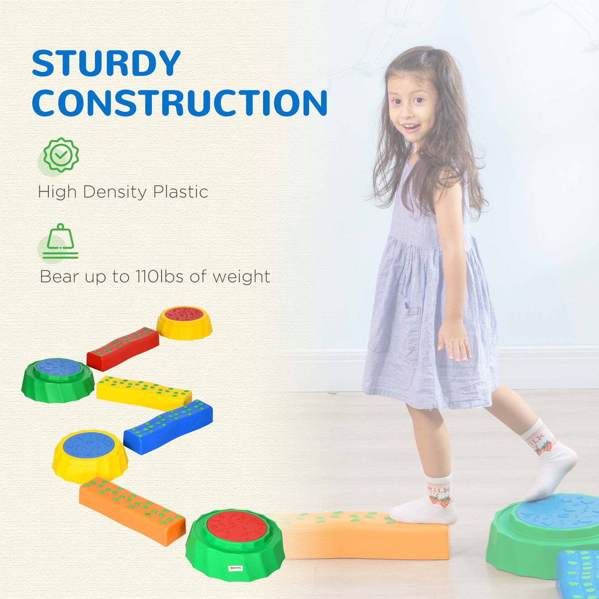 Eight-Piece Kids Stepping Stones, with Non-Slip Surface & Bottom, for Toddlers - Multicoloured