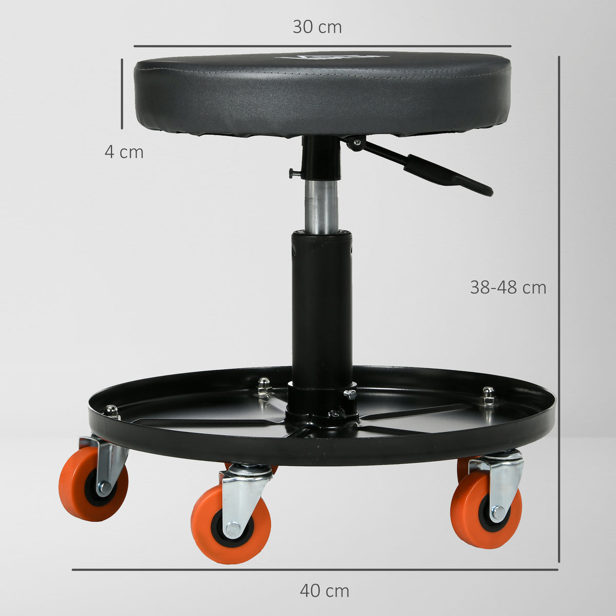 Rolling Mechanical Stool, Pneumatic Adjustable Workshop Stool with Tool Tray, Wheels