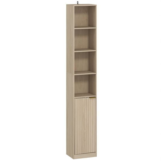 Bookcase Adjustable Shelf Bookshelf Anti-Tip Hardware 6-Tier Storage Cabinet Oak Wood Effect
