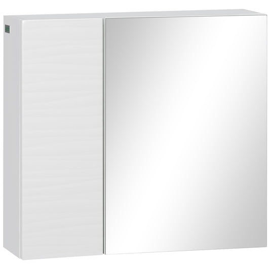 Bathroom Cabinet with Mirror, Double Door Wall Mounted Storage Cupboard Organizer with Adjustable Shelves, White