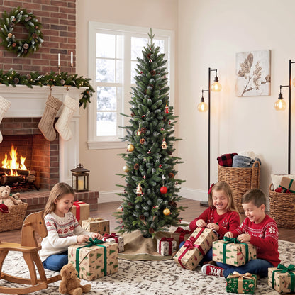 Slim Gracious Pine Xmas Tree, 6ft/180cm Artificial Christmas Tree with 688 Branch Tips, Foldable Steel Stand, Green