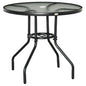 Outdoor φ80cm Round Dining Table Tempered Glass Top Steel Frame Bistro Coffee End Side Table Garden w/ Parasol Hole