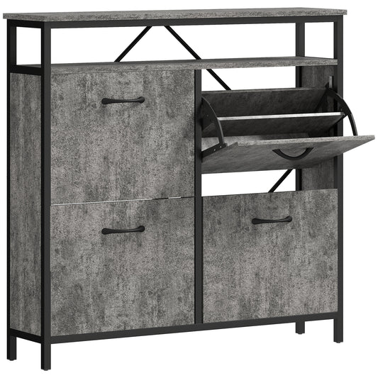 Shoe Storage Cabinet with 4 Flip Drawers and Open Shelf