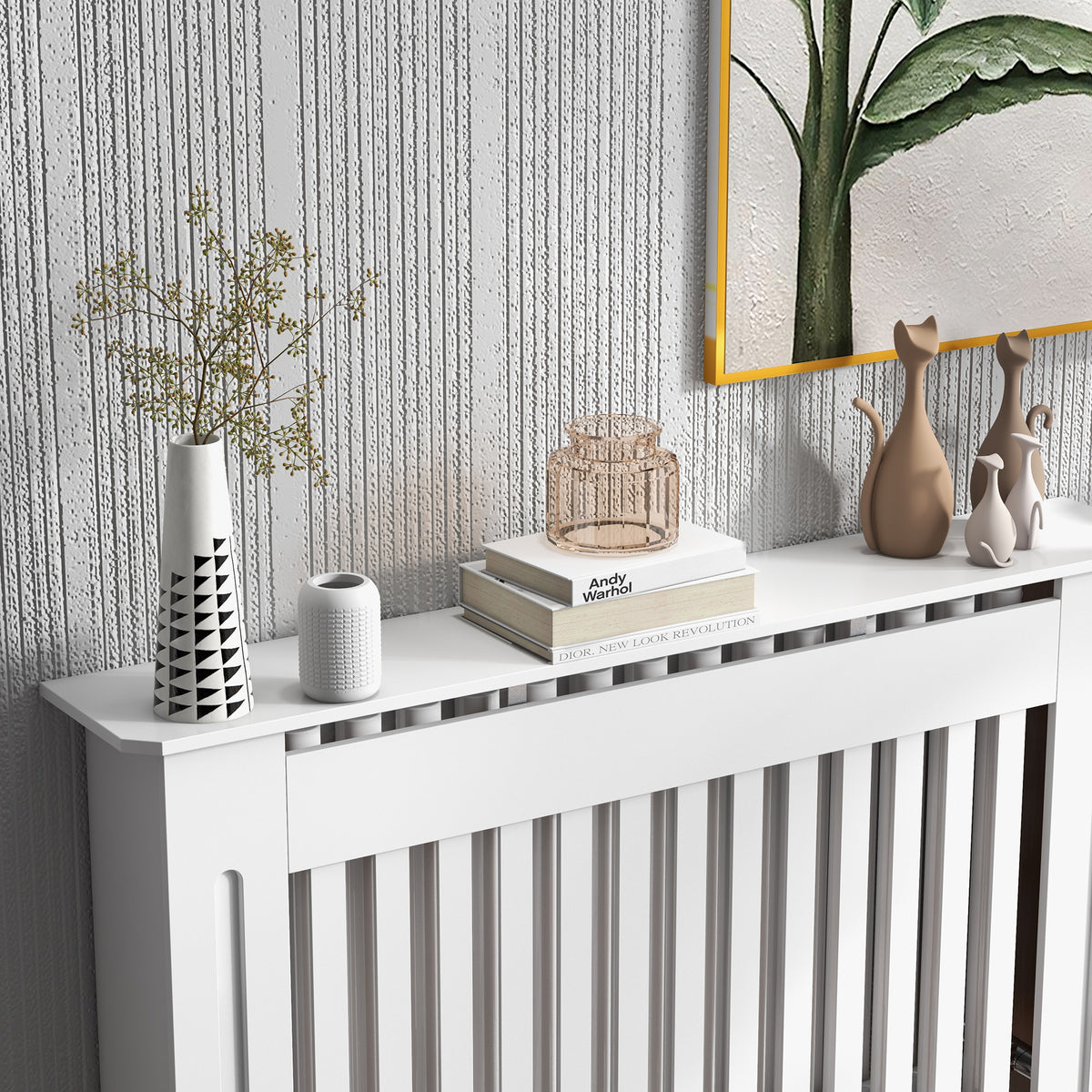 Slatted Radiator Cover Painted Cabinet MDF Lined Grill in White (112L x 19W x 81H cm)