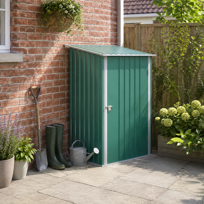 3.3 x 3.4ft Lean To Steel Garden Shed, with Locking Door - Green