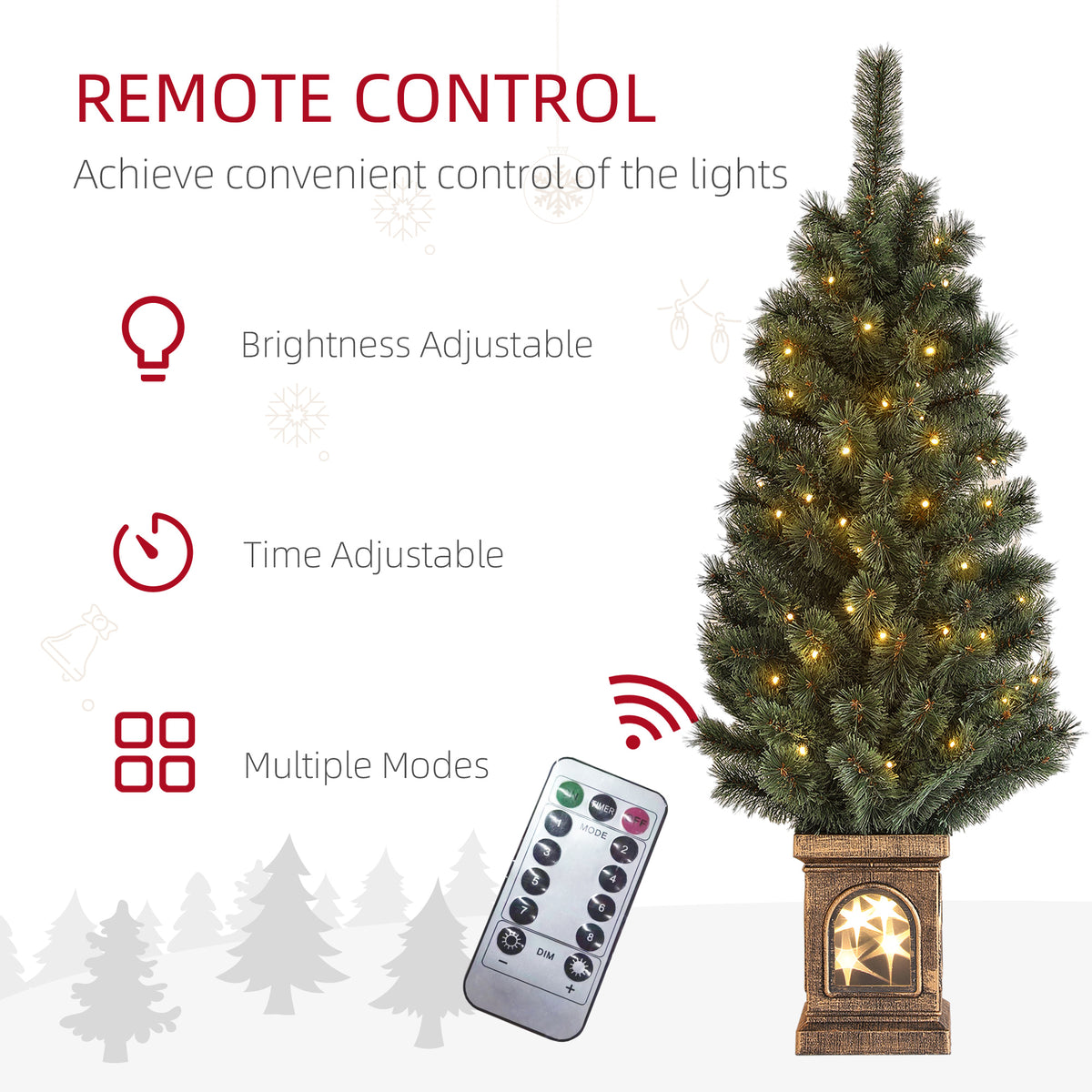 4ft Artificial Christmas Tree with 80 Warm White LED Lights, 8 Modes and Remote, Realistic Xmas Tree with Square Stand for Party Decoration, Green