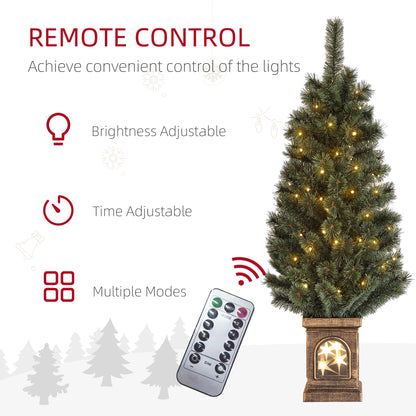 4ft Artificial Christmas Tree with 80 Warm White LED Lights, 8 Modes and Remote, Realistic Xmas Tree with Square Stand for Party Decoration, Green