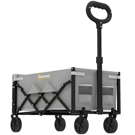 60L Foldable Festival Trolley on Wheels, Collapsible Wagon Cart with Drop-Down Tailgate, Adjustable Handle
