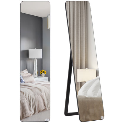 Full Length Mirror, 156 x 37 cm Rectangular Full Body Mirror with Stand, Floor Standing, Hanging or Leaning Against Wall for Bedroom Cloakroom, Black