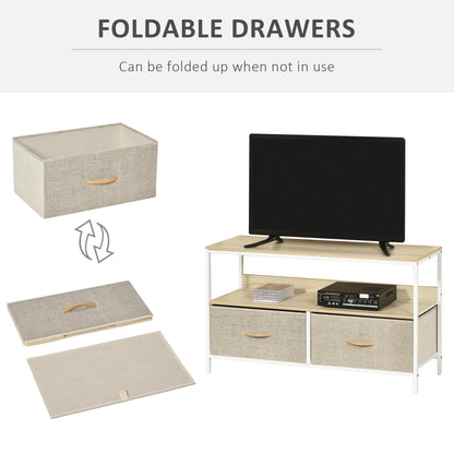 TV Stand Cabinet with 2 Foldable Drawers - Maple Colour