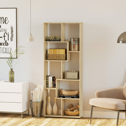 Bookshelf, Tall Bookcase, Modern Room Divider, 8 Cube Storage Unit, Freestanding Storage Shelf for Living Room, Bedroom, Home Office, 70 x 24 x 178 cm, Natural