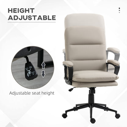 Office Chair, PU Leather Computer Desk Chair Office Chair with Adjustable Height and Swivel Rolling Wheels for Work Study, Light Grey