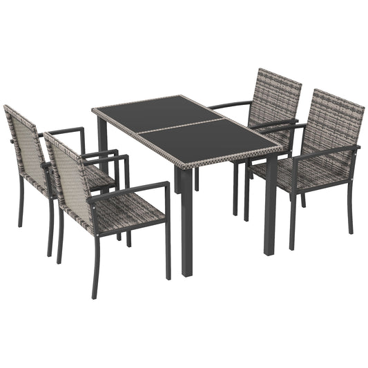 Outdoor Dining Set 5 Pieces Patio Conservatory with Tempered Glass Tabletop, 4 Dining Chairs