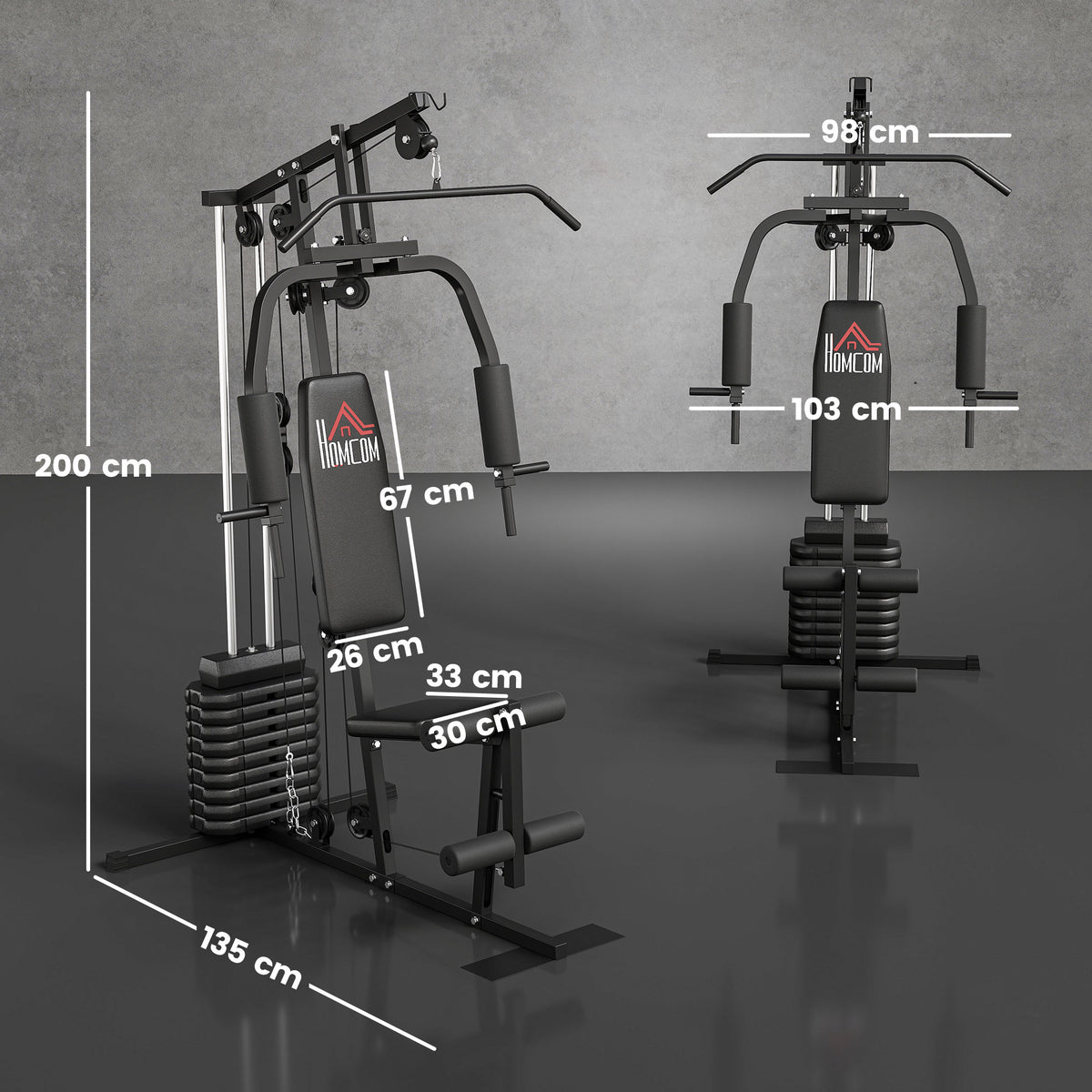 Multifunction Home Gym Machine, with 45kg Weight Stacks, for Strength Training