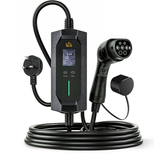 EV Charger Type 2 to 3 Pin Plug, 10 m, 2.8 kW, 6-13 A, Electric Car Charger Type 2 Charging Cable w/ 1-12 h Time Delay