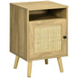 Bedside Table with Rattan Element, Side End Table with Shelf and Cupboard, 39cmx35cmx60cm, Natural