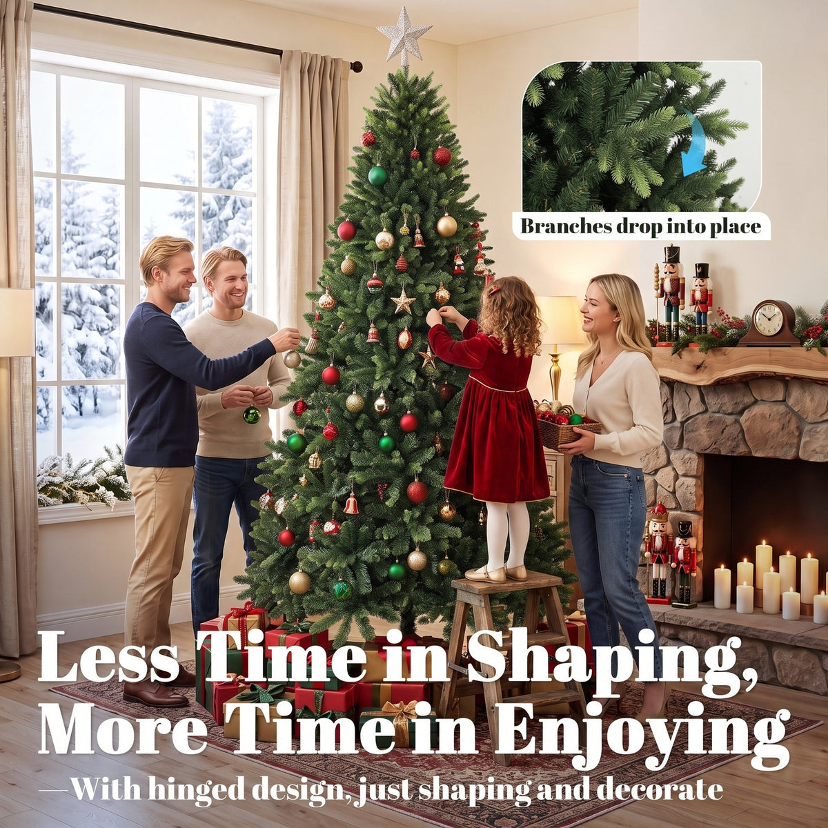 Artificial Christmas Tree, Hinged Xmas Tree with 3834 PE & PVC Branch Tips, 7ft, Green