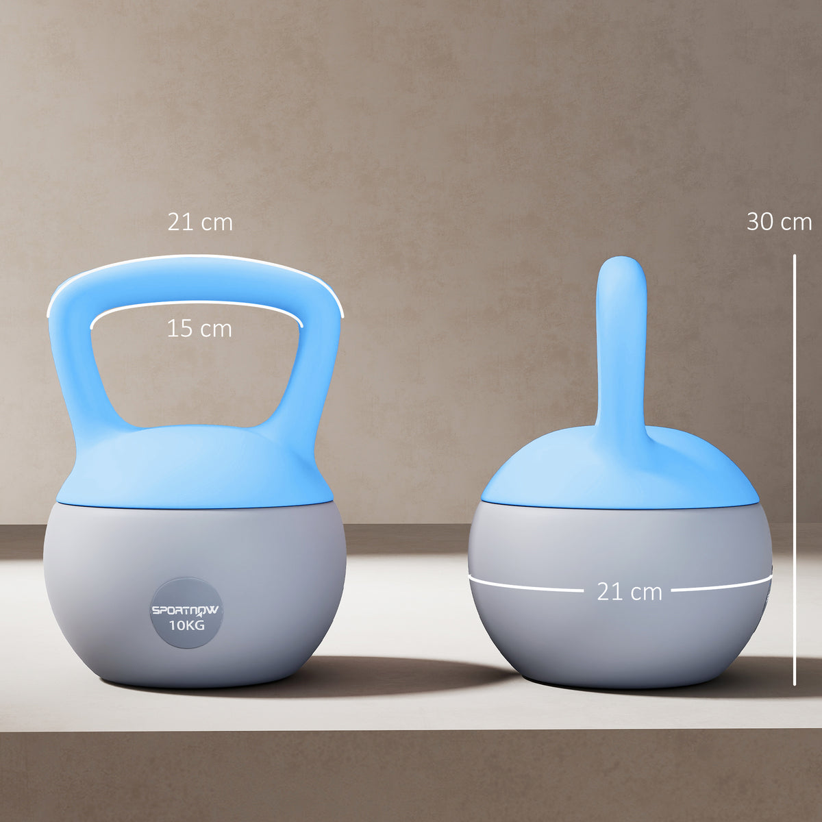10KG Soft Kettlebell, Kettlebell with Non-Slip Handle for Home Gym, Weight Lifting, Strength Training, Light Blue/Grey