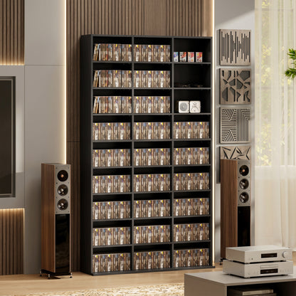 835 CD/500 DVD Storage Unit, Blu-ray Media Storage Shelf with 27 Compartments and 21 Adjustable Shelves