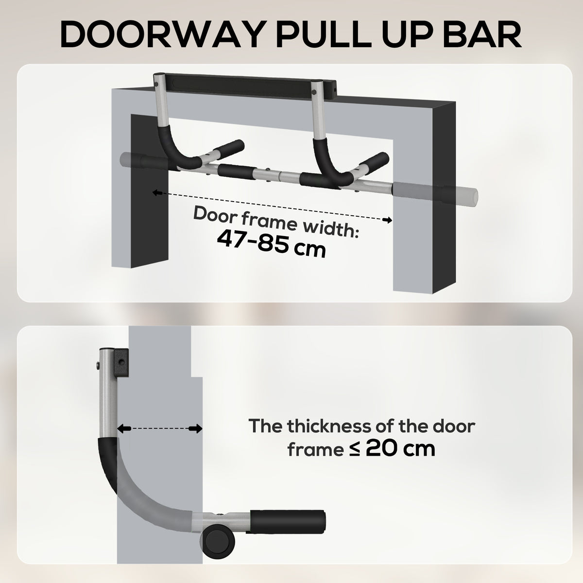 Doorway Pull up Bar, Door Frame Chin up Push up Bar for Home Gym Upper Body Workout, No Drilling or Screws