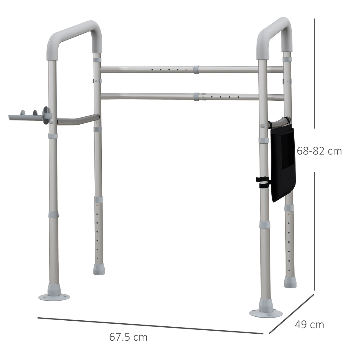 Free Standing Toilet Frame, Height and Width Adjustable Toilet Safety Frame with Arms, 2 Additional Suction Cups, Storage for Elderly, Disabled, Handrail Grab Bar, 136kg Weight Capacity