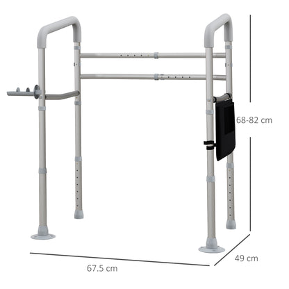 Free Standing Toilet Frame, Height and Width Adjustable Toilet Safety Frame with Arms, 2 Additional Suction Cups, Storage for Elderly, Disabled, Handrail Grab Bar, 136kg Weight Capacity