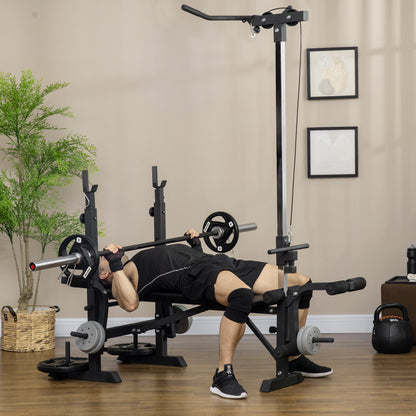 Adjustable Weight Bench with Pulley System, Incline Bench Press Set with Squat Rack, Leg Developer, Butterfly and Weight Storage, for Home Gym Full Body Workout