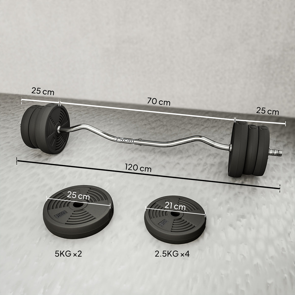 25kg Barbell Set, Adjustable Weights with Curl bar and Non-Slip Handle, for Women and Men Weight Lifting Training