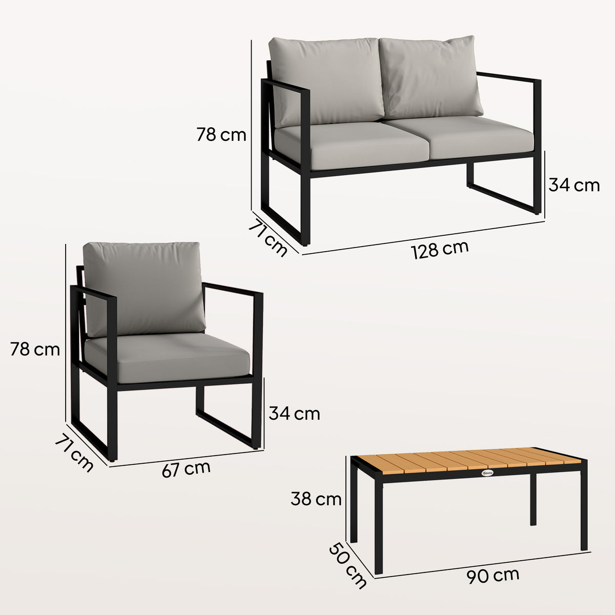 Outdoor Garden Furniture Set, 4 Piece Patio Furniture with Slatted Table, Indoor Outdoor Balcony Patio Conservatory Set