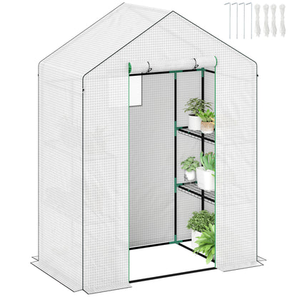 143 x 74cm Walk-In Greenhouse, with Shelves - White