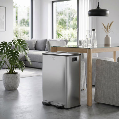 56L Dual Compartment Stainless Steel Bin, with Deodoriser Holders - Silver Tone