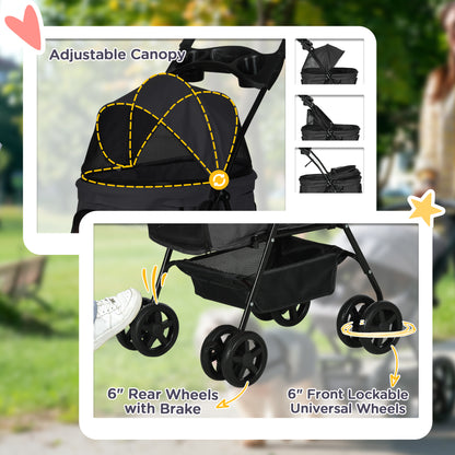 Dog Pram Dog Stroller Foldable Pet Pushchair with 4 Wheels, Safety Leashes, Cup Holder for Small Dogs