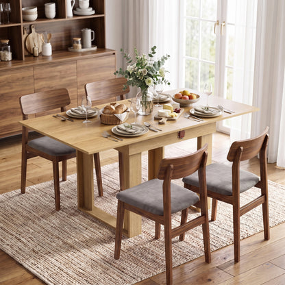 Folding Dining Table Under-Table Storage Extendable Kitchen Table Steel Rail Oak Effect