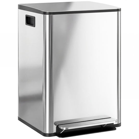 40L Dual Compartment Stainless Steel Bin, with Deodoriser Holders - Silver Tone