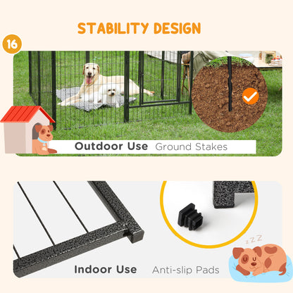 16 Panels Heavy Duty Puppy Playpen, for Small Dogs, Indoor and Outdoor Use - Grey