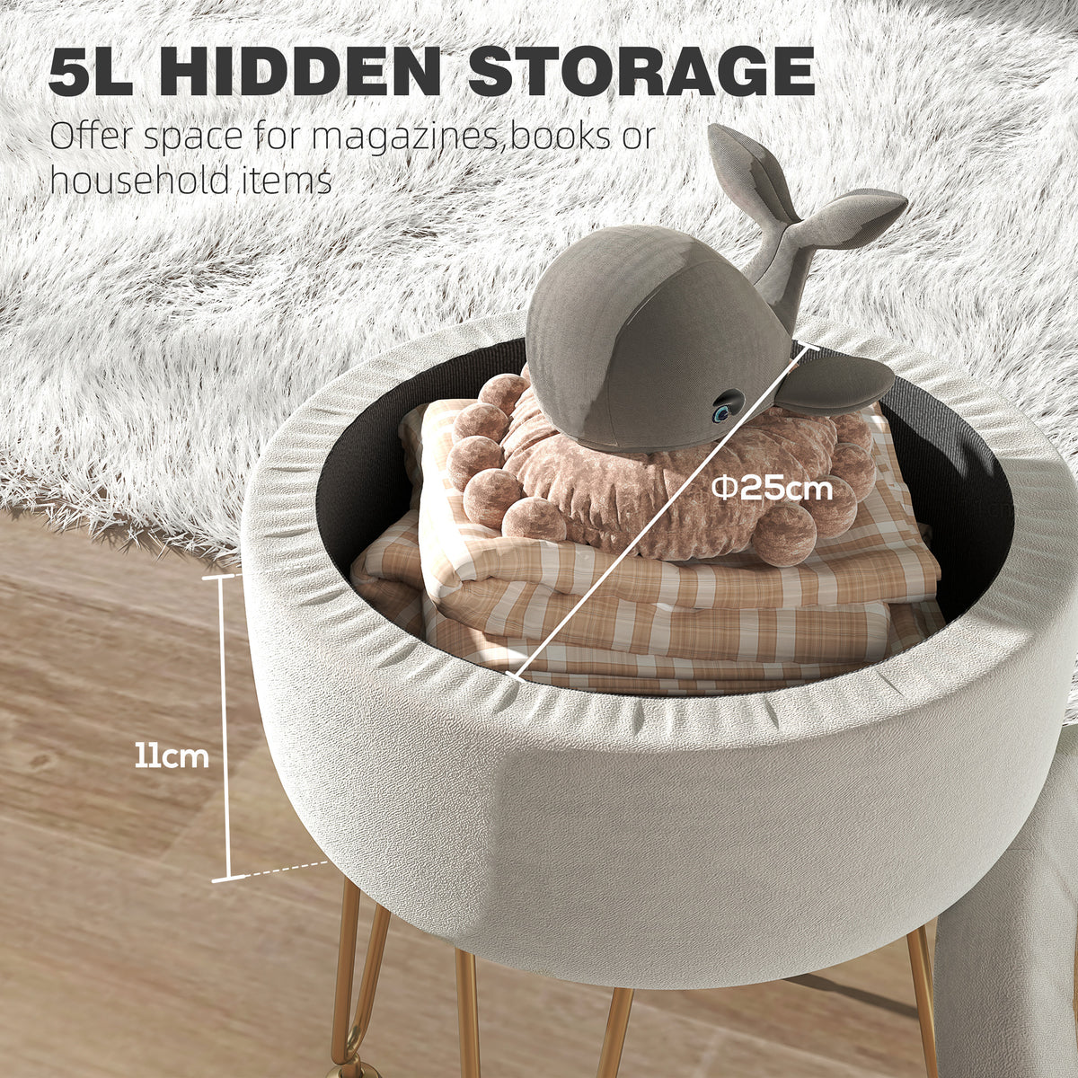 5L Velvet-Feel Storage Ottoman