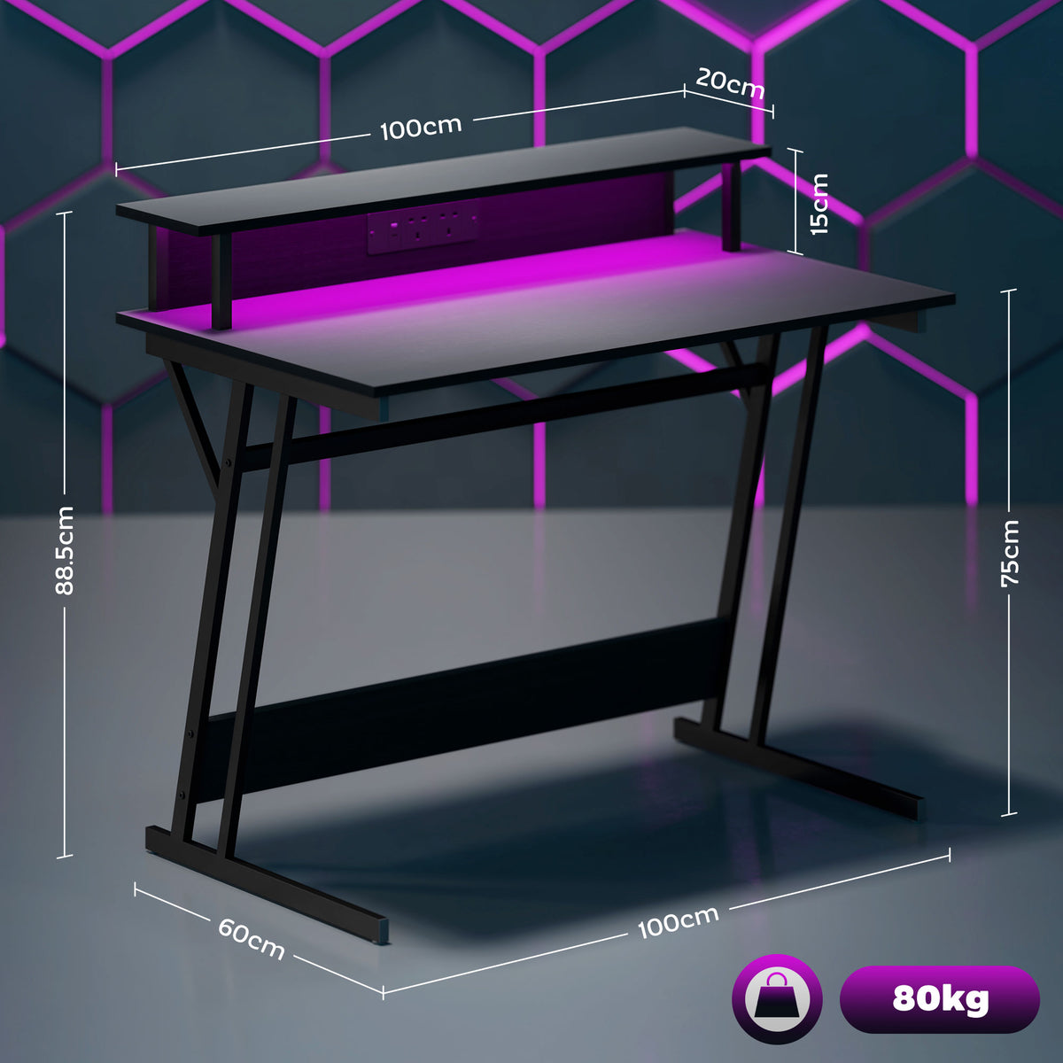 Two-Level LED Gaming Desk