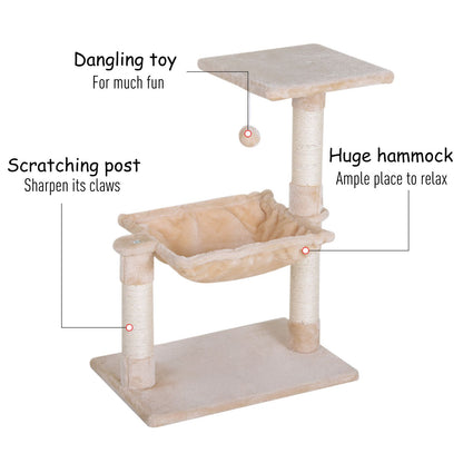 Cat Scratch Post with Bed Cat Tree for Indoor Cats Sisal Scratching Posts Hammock Kitty Activity Centre Beige