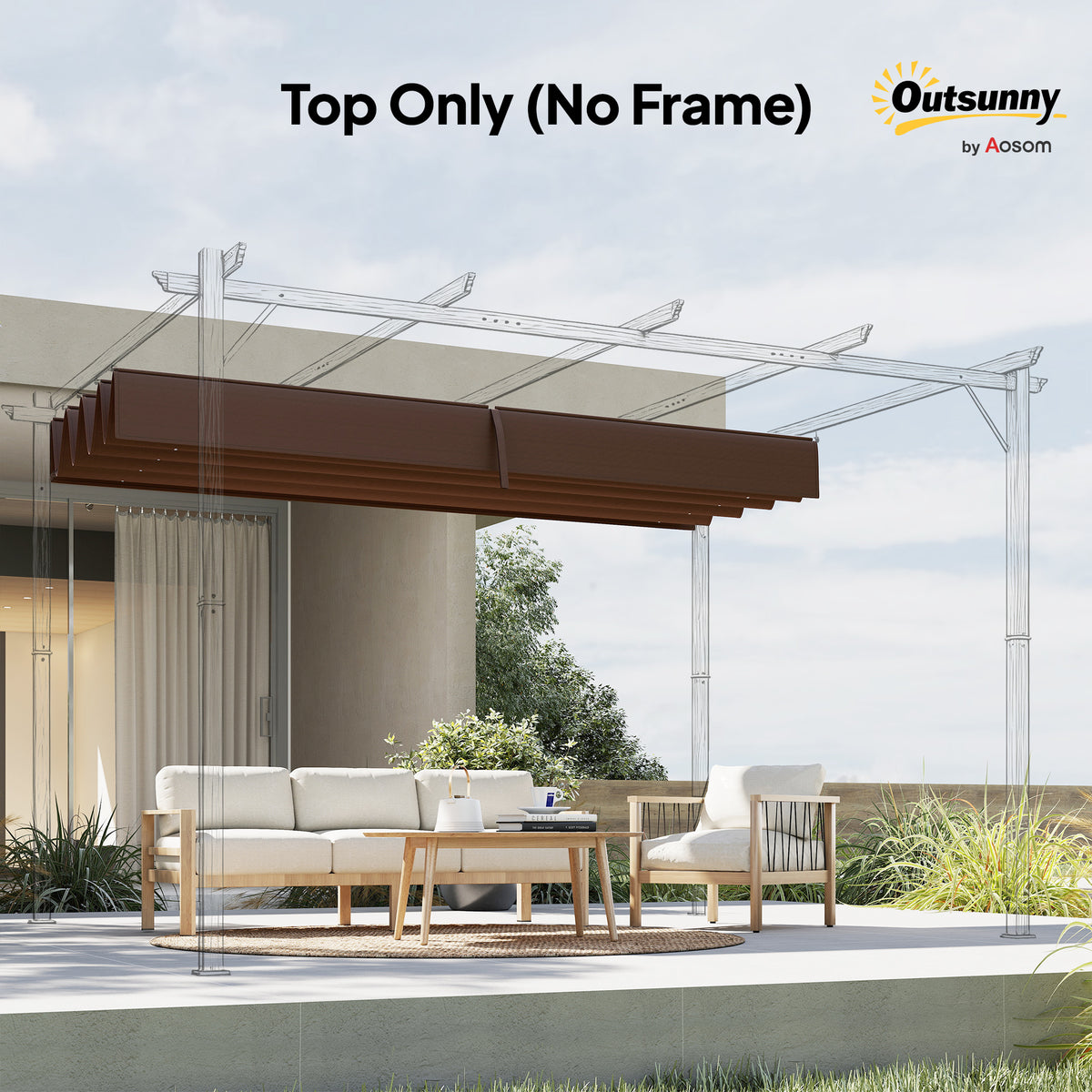 Pergola Cover Roof, 2.86 x 2.45 m Retractable Sun Shade Top for 3 x 2m Pergola Frame, UV30+ Protected