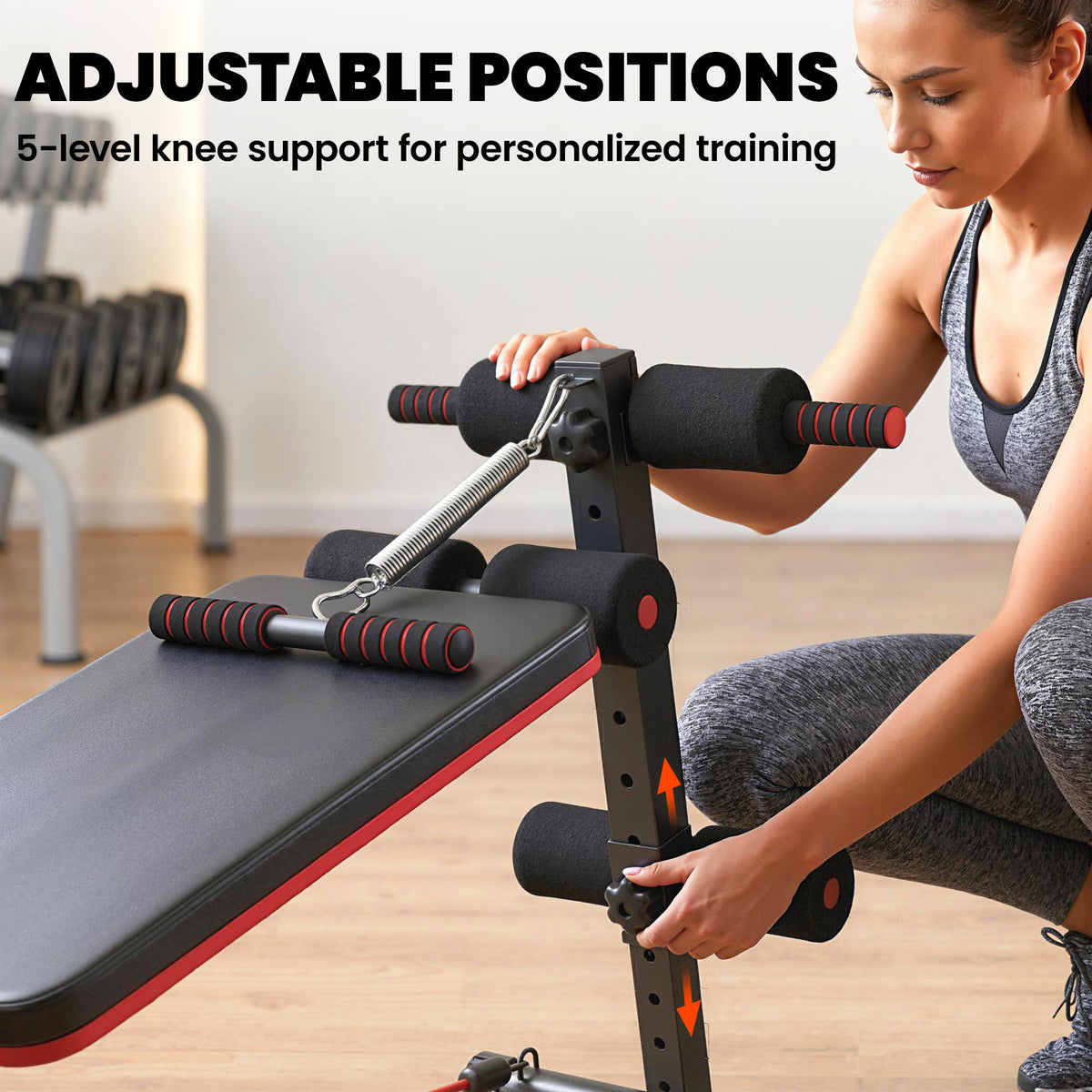 Foldable Sit Up Bench, Adjustable Abdominal Trainer with Resistance Bands, Padded Core Workout Bench for Home Gym Strength Training