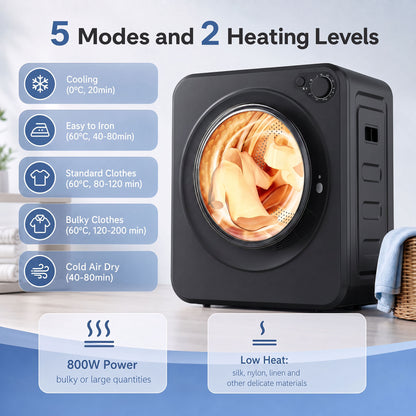 4kg Front Load Laundry Dryer, Portable Clothes Dryer with 2 Power Modes, 400W/800W